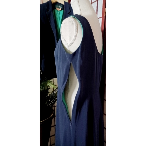 Lauren Ralph Lauren Women's Triacetate   Jacket and Dress Set - Navy Blue/Green - Picture 8 of 16